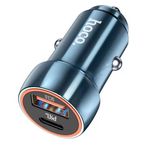 Hoco autós töltő USB-A + USB-C PD QC3.0 3A 20W Z46A zafírkék