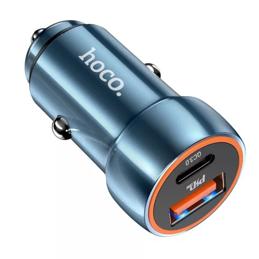 Hoco autós töltő USB-A + USB-C PD QC3.0 3A 20W Z46A zafírkék