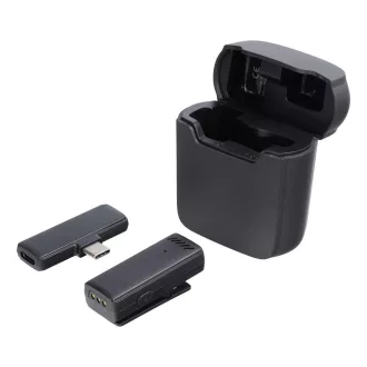   Vezeték nélküli csíptetős mikrofon USB-C töltőtokkal S11 fekete