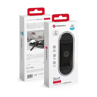   Forcell F-Energy Ellipse 3 az 1-ben vezeték nélküli töltő Qi QC 15W USB-C – USB-A kábellel fekete