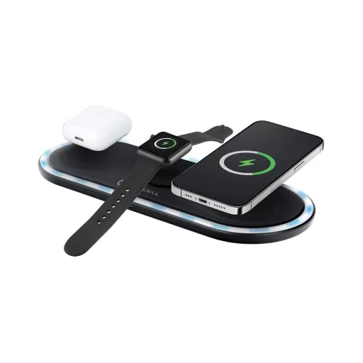 Forcell F-Energy Ellipse 3 az 1-ben vezeték nélküli töltő Qi QC 15W USB-C – USB-A kábellel fekete