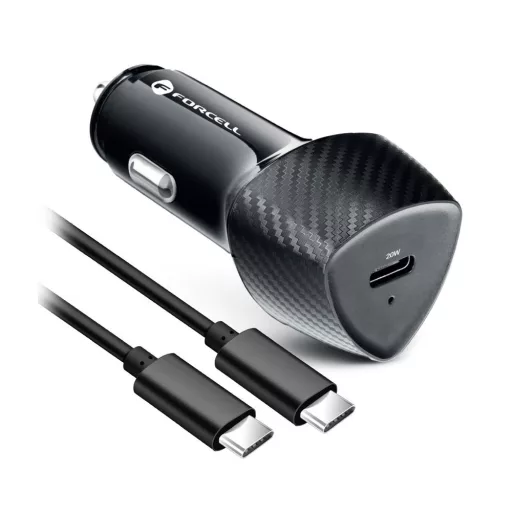Forcell F-Energy autós töltő Carbon USB-C QC3.0 PD 3A 20W + USB-C – USB-C kábel CC50-1C fekete