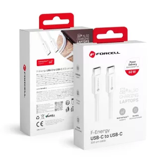   Forcell F-Energy USB-C – USB-C töltőkábel C338 QC4.0 PD 3A 60W 2 m fehér