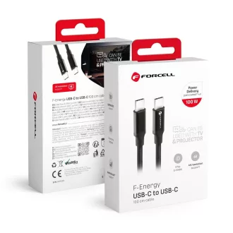   Forcell F-Energy USB-C – USB-C töltőkábel C338 QC4.0 PD 3A 60W 1 m fekete