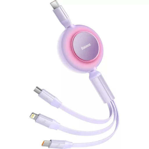 BASEUS 3 az 1-ben USB-C töltőkábel (USB-C – Micro USB / Lightning / USB-C) PD QC4.0 3,5A 100W CAMJ010205 1,1 m lila