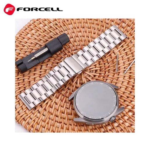 Forcell F-Design FS06 acél csatos szíj Samsung Galaxy Watch 22 mm ezüst