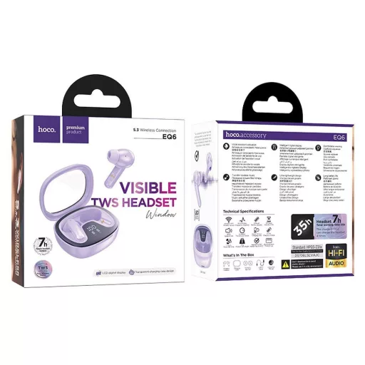 Hoco TWS EQ6 vezeték nélküli fülhallgató purple