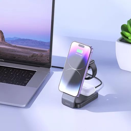 Hoco 3 az 1-ben vezeték nélküli töltő MagSafe kompatibilis 15W CQ3 fekete
