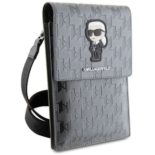KARL LAGERFELD univerzális táska mobiltelefonhoz KLWBSAKHPKG (Saffiano Mono Ikonik) ezüst