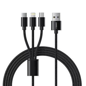   VEGER V303 3 az 1-ben USB-A töltőkábel (Lightning / USB-C / Micro USB) 2A 12W 1,2 m fekete