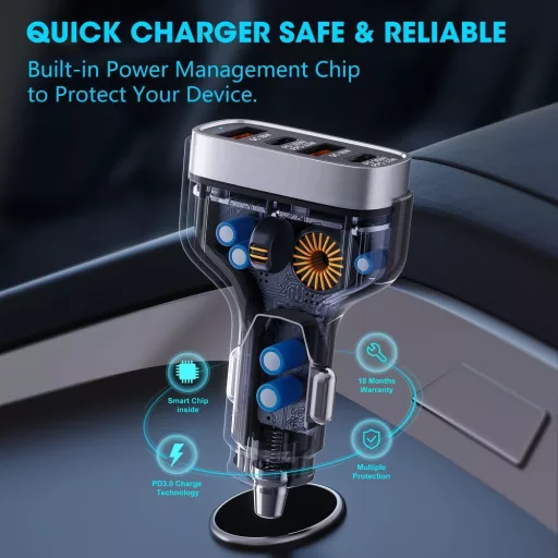 VEGER autós töltő 2×USB-A + 2×Type-C PD QC 3A 66W CC53-2A2C fekete