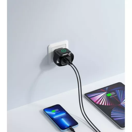VEGER USB-A + USB-C hálózati töltő vezeték nélküli töltővel Apple Watch kompatibilis PD QC3.0 3A 25W W002E fehér