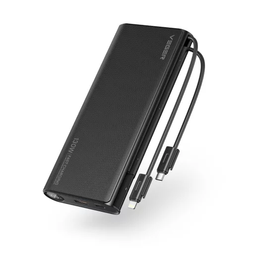 Veger powerbank TCE130 (W2503) PD 130W 25000 mAh beépített USB-C / Lightning kábelekkel fekete