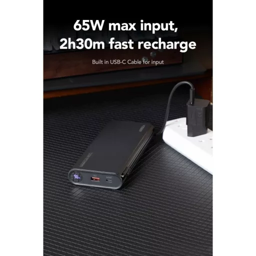 Veger powerbank TCE130 (W2503) PD 130W 25000 mAh beépített USB-C / Lightning kábelekkel fekete