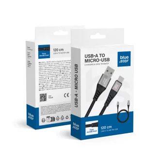   Blue Star USB-A – Micro USB töltőkábel TFK-DC-003 fonott 2A 1,2 m fekete