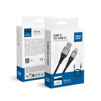   Blue Star USB-A – USB-C töltőkábel TFK-DC-003 fonott PD QC4.0 3A 20W 1,2 m fekete