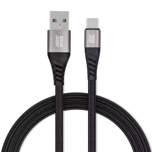 Blue Star USB-A – USB-C töltőkábel TFK-DC-003 fonott PD QC4.0 3A 20W 1,2 m fekete