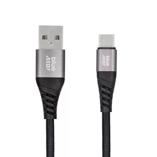 Blue Star USB-A – USB-C töltőkábel TFK-DC-003 fonott PD QC4.0 3A 20W 1,2 m fekete
