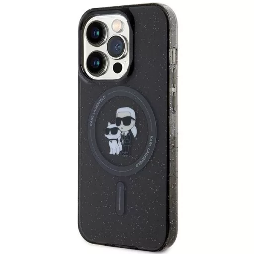 KARL LAGERFELD tok iPhone 15 Pro KLHMP15LHGKCNOK (Glitter + MAG) Fekete