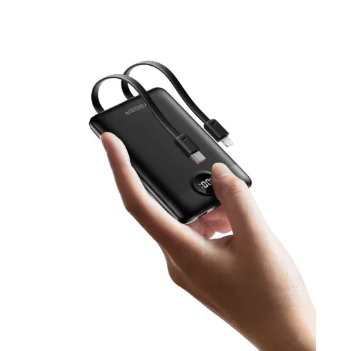 Veger powerbank C11 W1170 PD QC3.0 2A 22,5W 10000 mAh beépített USB-C / Lightning kábelekkel fekete