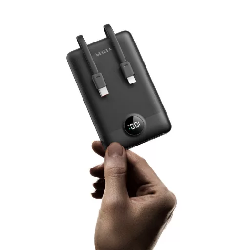 Veger powerbank C11 W1170 PD QC3.0 2A 22,5W 10000 mAh beépített USB-C / Lightning kábelekkel fekete