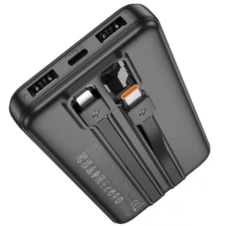   Hoco J118 powerbank 10000 mAh 2A beépített USB-C + Lightning kábelekkel fekete