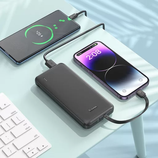 Hoco J118 powerbank 10000 mAh 2A beépített USB-C + Lightning kábelekkel fekete