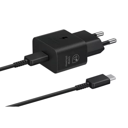 Samsung eredeti hálózati töltő USB-C + USB-C – USB-C kábel PD 3A 25W GaN EP-T2510XBEGEU fekete blister