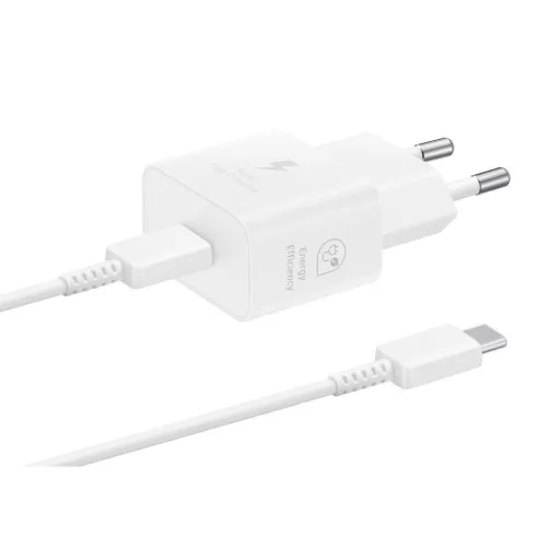 Samsung eredeti hálózati töltő USB-C + USB-C – USB-C kábel PD 3A 25W GaN EP-T2510XWEGEU fehér blister