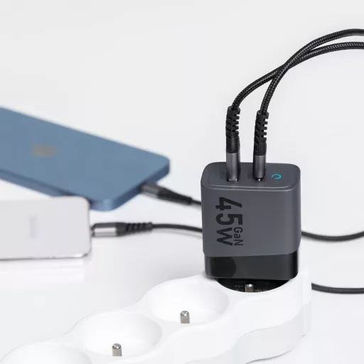 Forcell F-Energy hálózati töltő GaN USB-C + USB-A QC4.0 PD 4A 45W VT-39 szürke