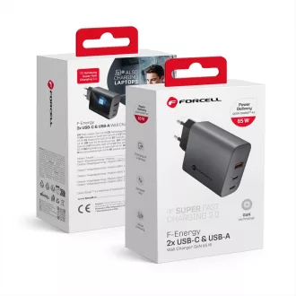  Forcell F-Energy hálózati töltő GaN 2×USB-C + USB-A QC4.0 PD 4A 65W VT-42B szürke