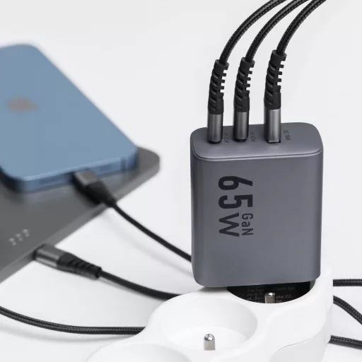 Forcell F-Energy hálózati töltő GaN 2×USB-C + USB-A QC4.0 PD 4A 65W VT-42B szürke