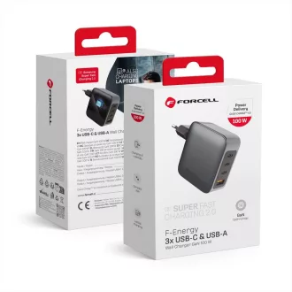   Forcell F-Energy hálózati töltő GaN 3×USB-C + USB-A QC4.0 PD 5A 100W VT-46 szürke