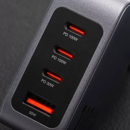 Forcell F-Energy hálózati töltő GaN 3×USB-C + USB-A QC4.0 PD 5A 100W VT-46 szürke