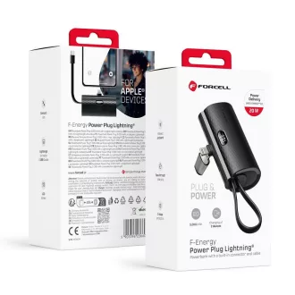   Forcell F-Energy powerbank Power Plug F5K3 PD 20W 5000 mAh Lightning csatlakozóval fekete