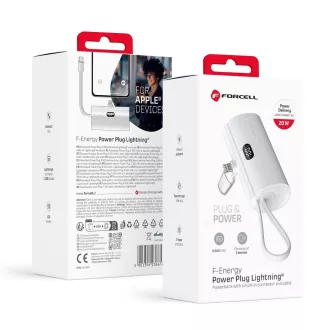   Forcell F-Energy powerbank Power Plug F5K3 PD 20W 5000 mAh Lightning csatlakozóval fehér