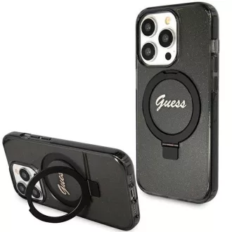   Guess Tok GUHMP15XHRSGSK iPhone 15 Pro Max (Magsafe kompatibilis / Glitter Script Logo / Ring stand / fekete)