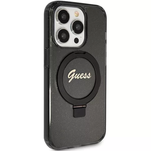 Guess Tok GUHMP15XHRSGSK iPhone 15 Pro Max (Magsafe kompatibilis / Glitter Script Logo / Ring stand / fekete)