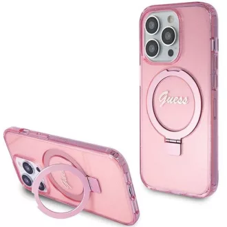   GUESS tok iPhone 15 Pro Magsafe kompatibilis GUHMP15LHRSGSP (Glitter Script Logo Ring stand) rózsaszín