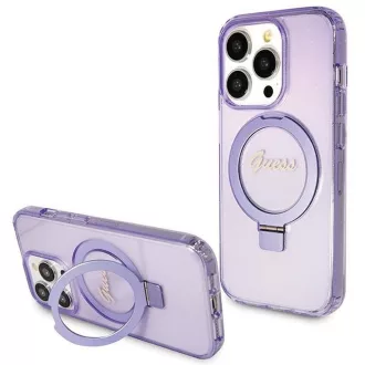   GUESS tok GUHMP15XHRSGSU iPhone 15 Pro Max (Magsafe kompatibilis / Glitter Script Logo / Ring stand / lila)