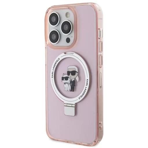 KARL LAGERFELD tok iPhone 15 Pro comaptible with MagSafe KLHMP15LHMRSKCP (Ringstand KC) rózsaszín