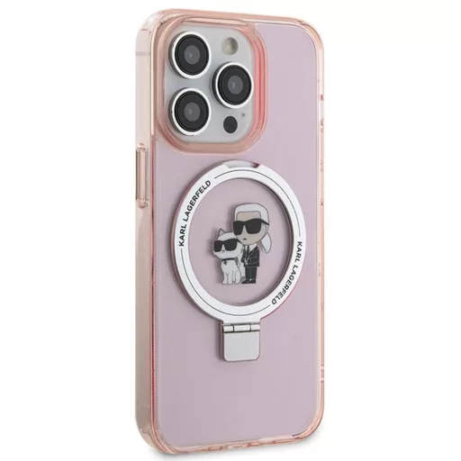 KARL LAGERFELD tok iPhone 15 Pro comaptible with MagSafe KLHMP15LHMRSKCP (Ringstand KC) rózsaszín