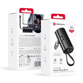   Forcell F-Energy powerbank Power Plug F5K3 PD 20W 5000 mAh USB-C csatlakozóval fekete