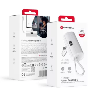   Forcell F-Energy powerbank Power Plug F5K3 PD 20W 5000 mAh USB-C csatlakozóval fehér