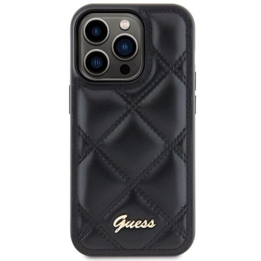 GUESS tok iPhone 15 Pro GUHCP15LPSQSQSK (Quilted Metal Logo) Fekete