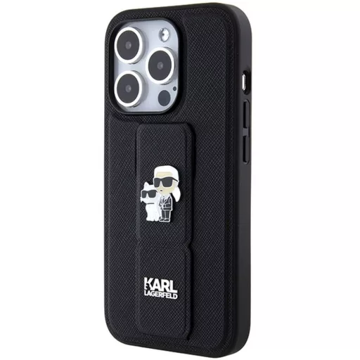 KARL LAGERFELD tok iPhone 14 Pro KLHCP14LGSAKCPK (Gripstand Saffiano KC PIN) Fekete