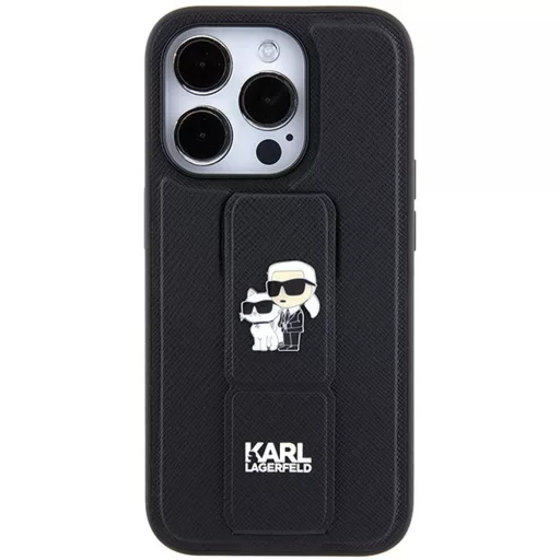 KARL LAGERFELD tok iPhone 14 Pro KLHCP14LGSAKCPK (Gripstand Saffiano KC PIN) Fekete