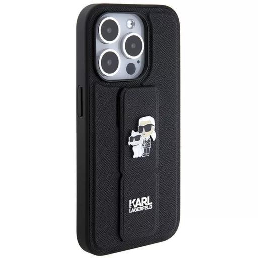 KARL LAGERFELD tok iPhone 14 Pro KLHCP14LGSAKCPK (Gripstand Saffiano KC PIN) Fekete