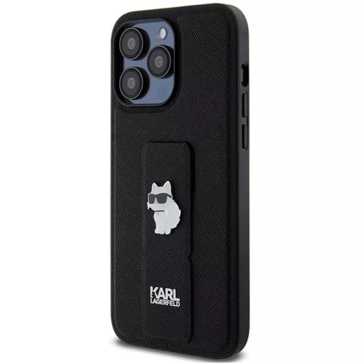 KARL LAGERFELD tok iPhone 13 Pro Max KLHCP13XGSACHPK (Gripstand Saffiano choupette PIN) fekete