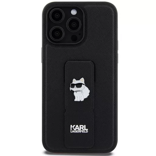 KARL LAGERFELD tok iPhone 13 Pro Max KLHCP13XGSACHPK (Gripstand Saffiano choupette PIN) fekete